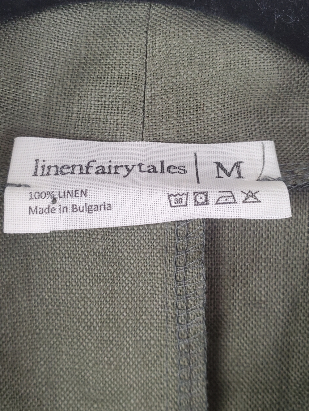 Linen Fairy Tales Linen Olive Green Wrap Linen Dress Womens Size Medium - Picture 3 of 9